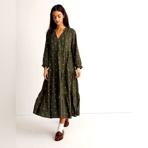 Madewell • Tie-Neck Tiered Midi Dress in Stardot
